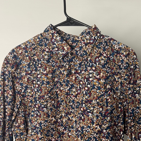 NWT Perry Ellis Navy Floral Men's Shirt 100% cotton L - Picture 1 of 7